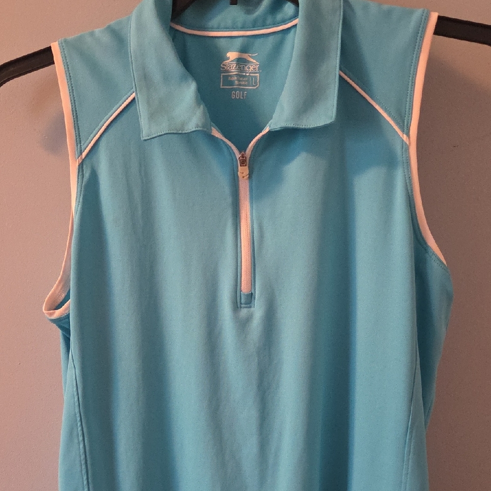 Slazenger Women's Light Blue Sleeveless Polo, Size L
